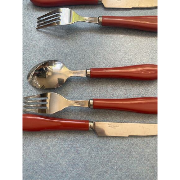 Pier 1 MCM Mauve Acrylic Handle Stainless Steel 3 Piece Flatware Set (2 Avail) - Picture 7 of 10